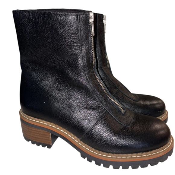 Bertuchi Boots Front Zip Lug Sole Leather Chelsea Womens US 8 EU 39 Black Spain - Picture 1 of 12